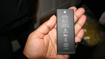 A counterfeit Apple iPhone battery seized by the council's Trading Standards team