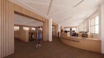 CGI image of how the relocated Uxbridge Library reception/front desk would look