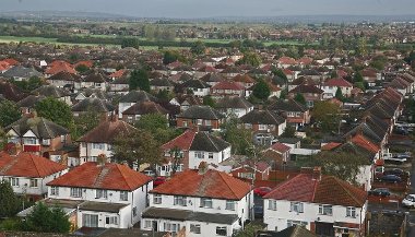 aerial shot of the borough showing houses