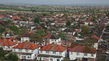 aerial shot of the borough showing houses