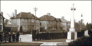 Eastcote war memorial in its peaceful enclosure at Field End Road (published by Hilda of Eastcote, undated).